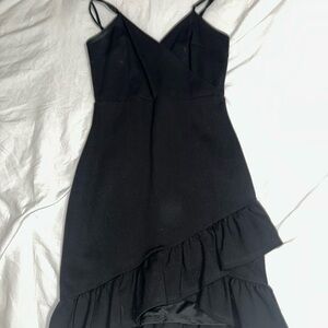 Lulu's Black Asymmetrical Ruffled Slip Dress
